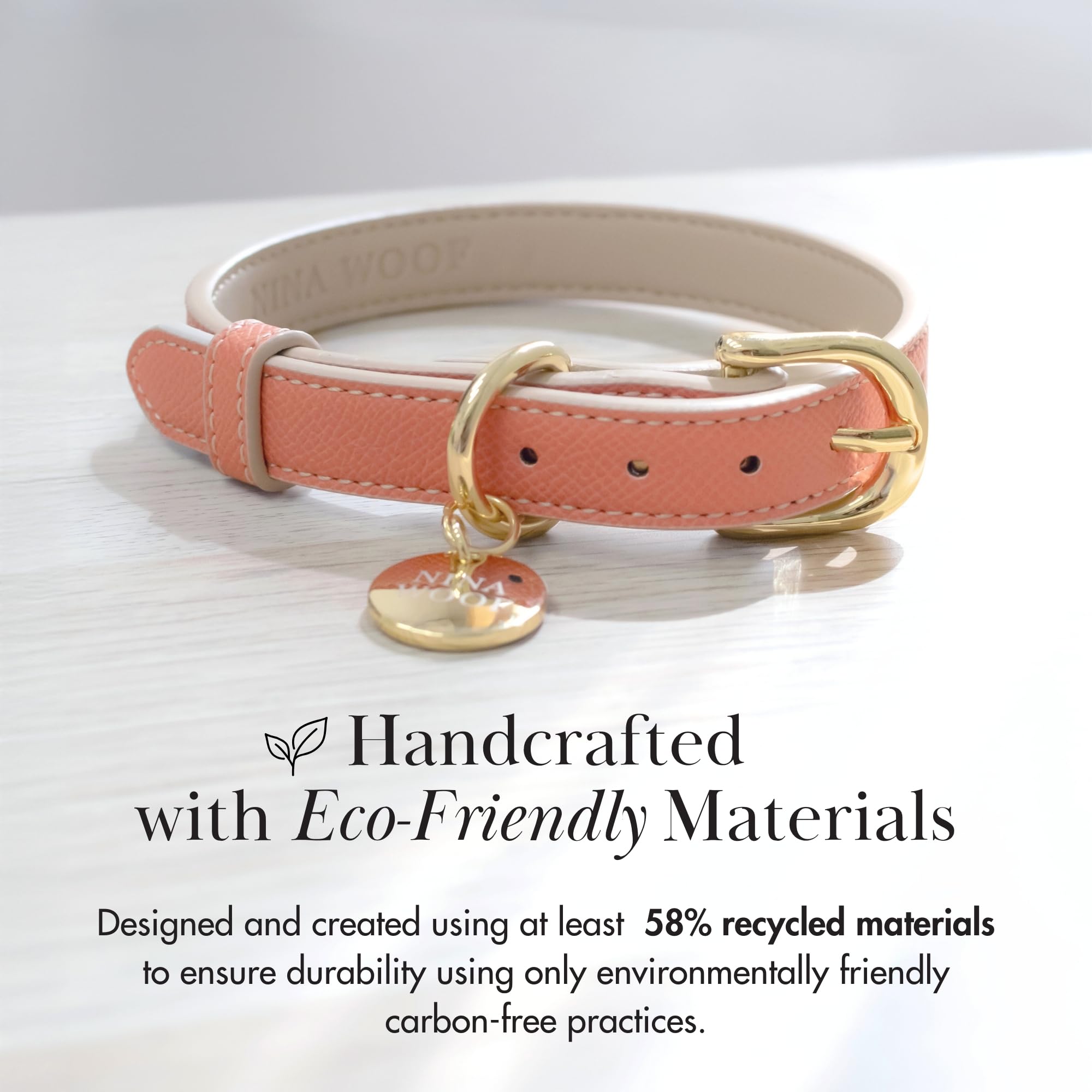 Nina Woof Rio collar sin crueldad, material respetuoso con animales y planeta.