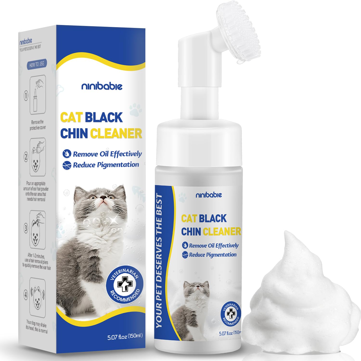 Ninibabie limpiador de semilla negra para gatos con cepillo incorporado para limpieza rápida.