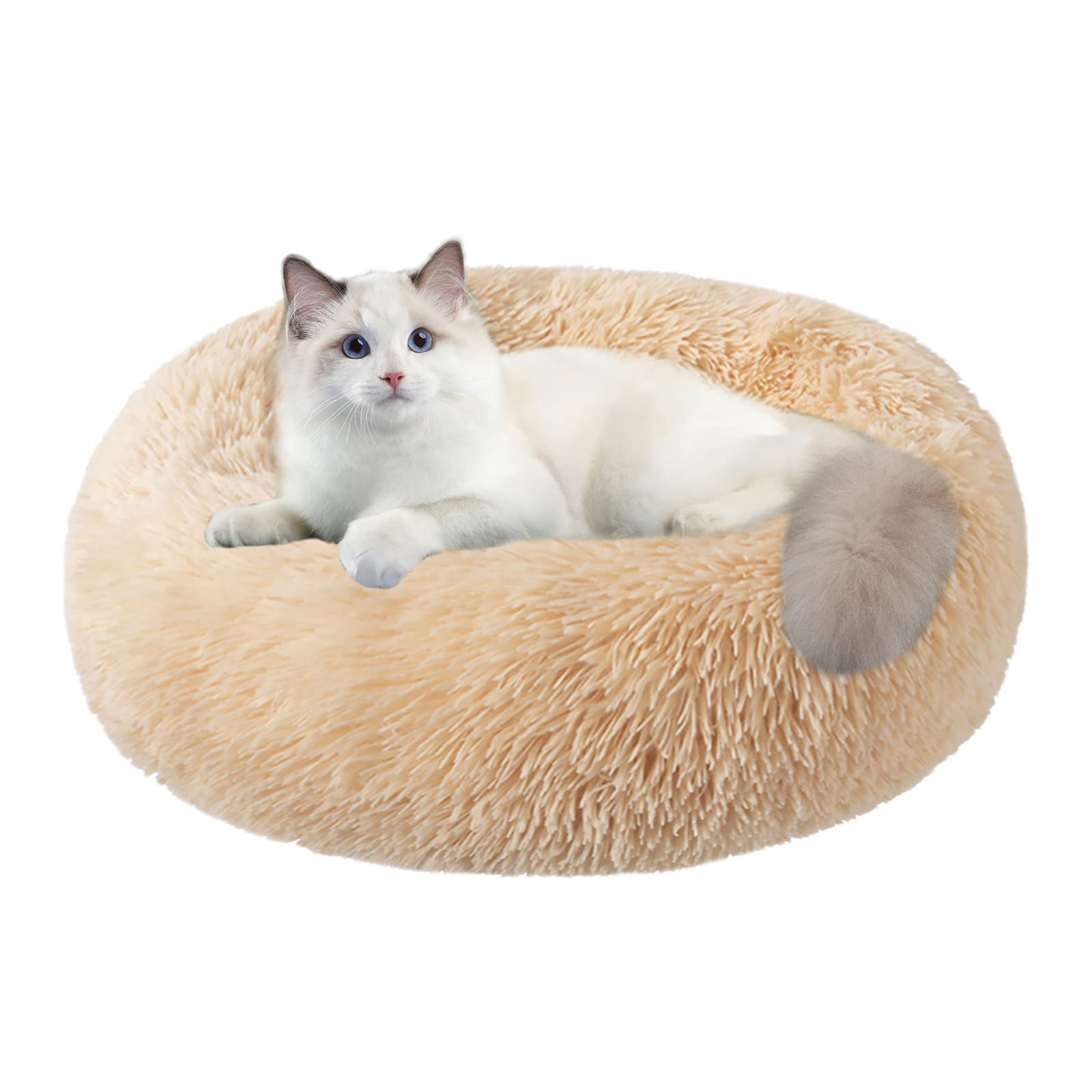 Nisrada cama para gatos con diseño donut y soporte para cabeza y cuello.