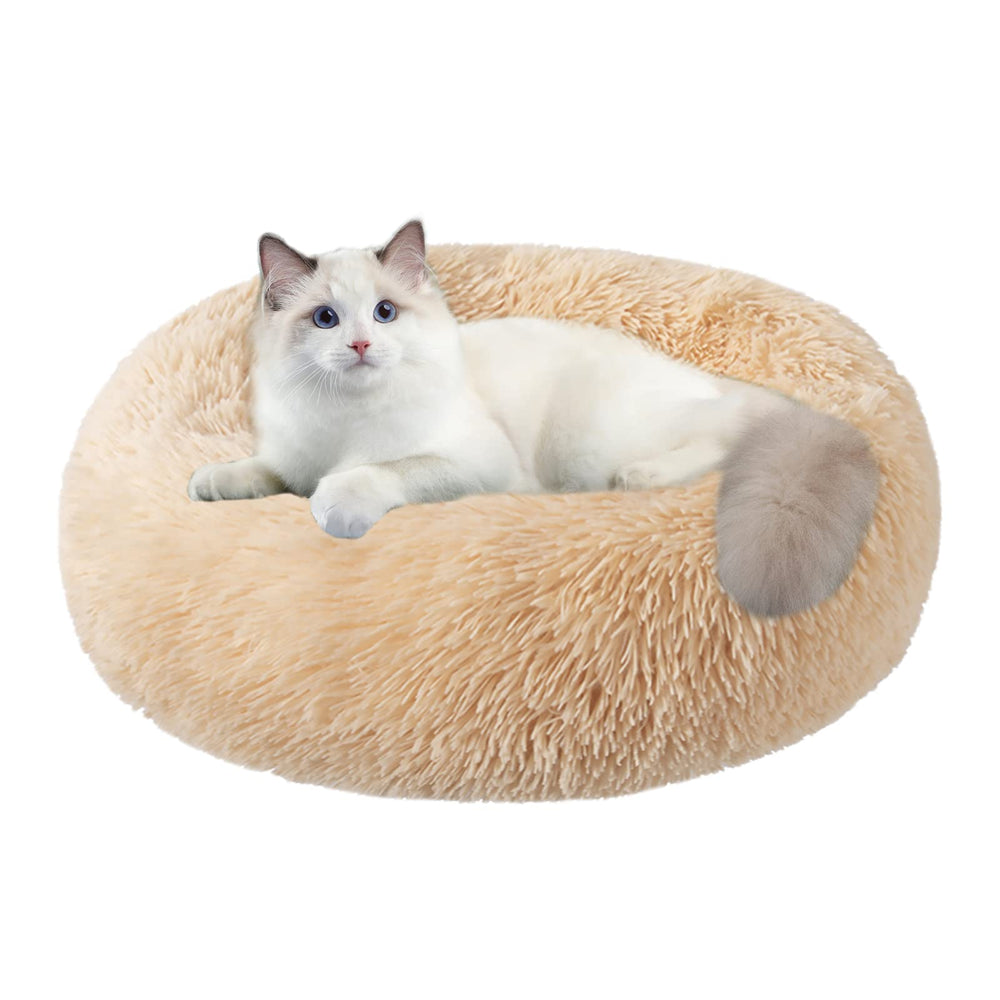 Nisrada cama para gatos con diseño donut y soporte para cabeza y cuello.
