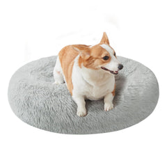 Cama Nisrada redonda de 27 pulgadas para perros, diseño que acoge y sostiene la cabeza.