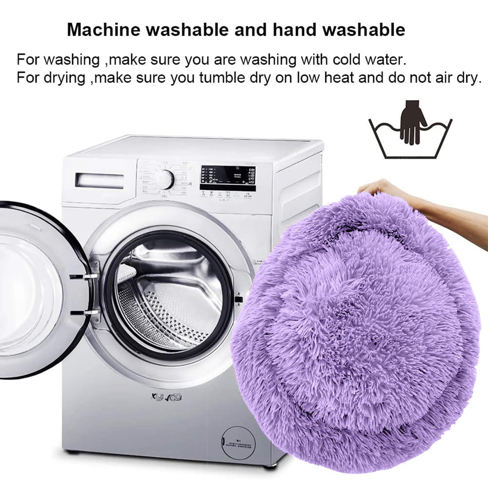 Cama Nisrada redonda con funda lavable facilita la limpieza.