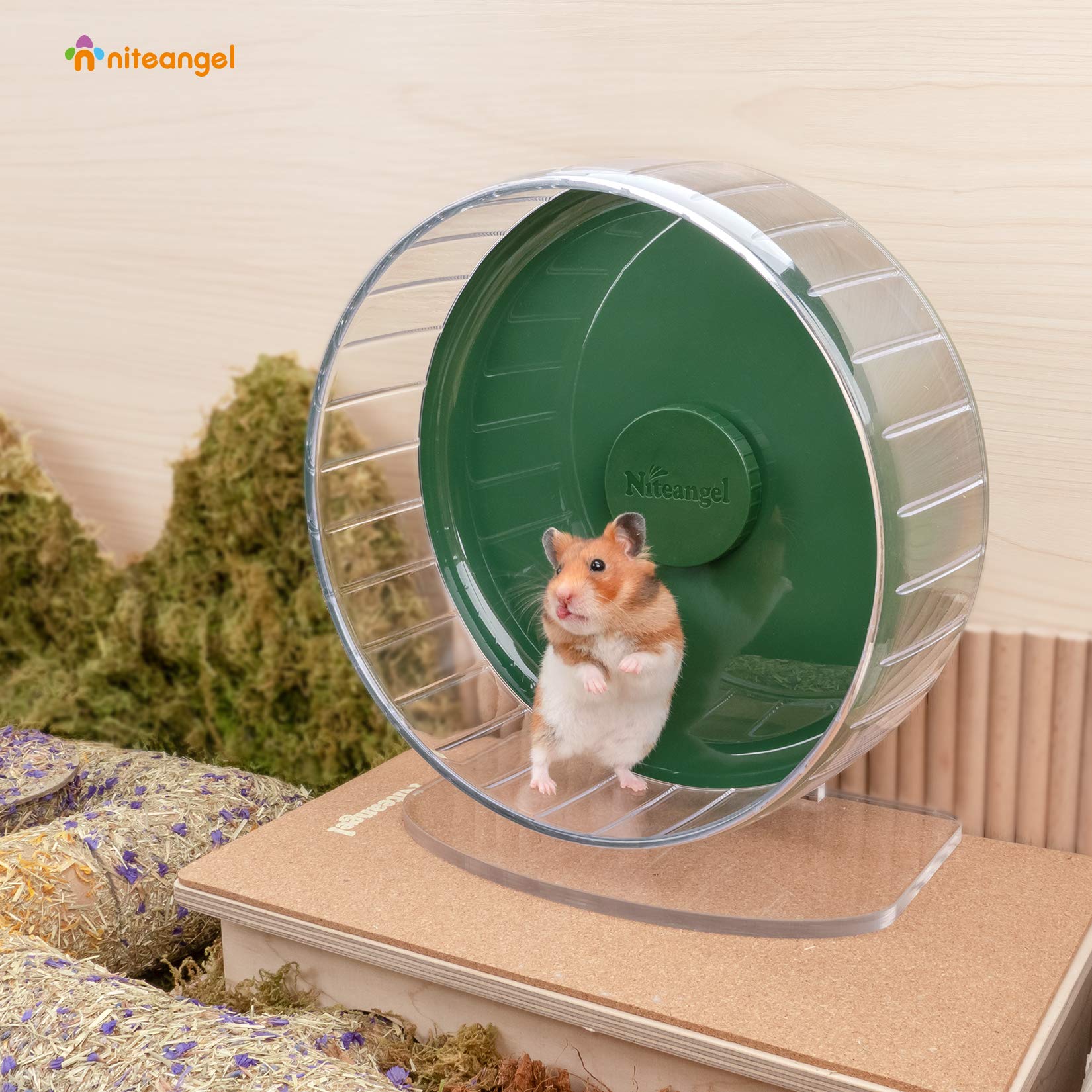 Niteangel rueda hamster con doble rodamiento, movimiento suave y estable.