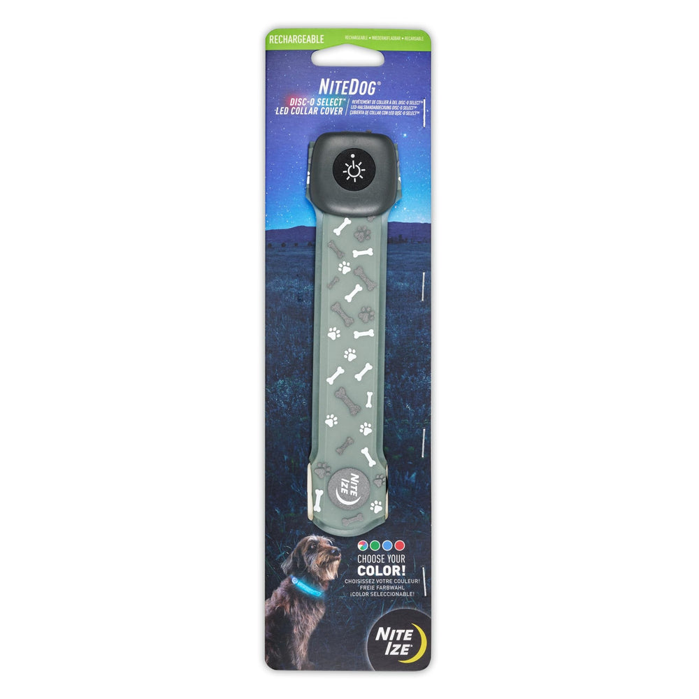 Funda LED Nite Ize NiteDog cubre collar con iluminación disco para paseos nocturnos.