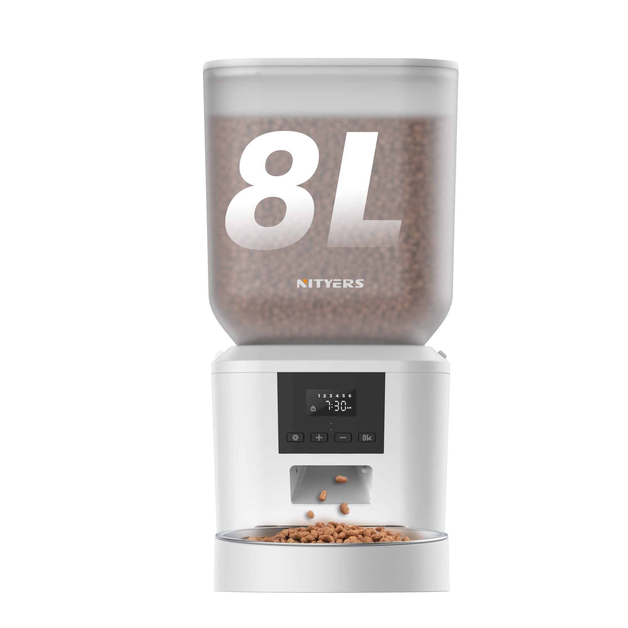 Alimentador automático Nityers con pantalla de cristal líquido para perros, práctico y confiable.