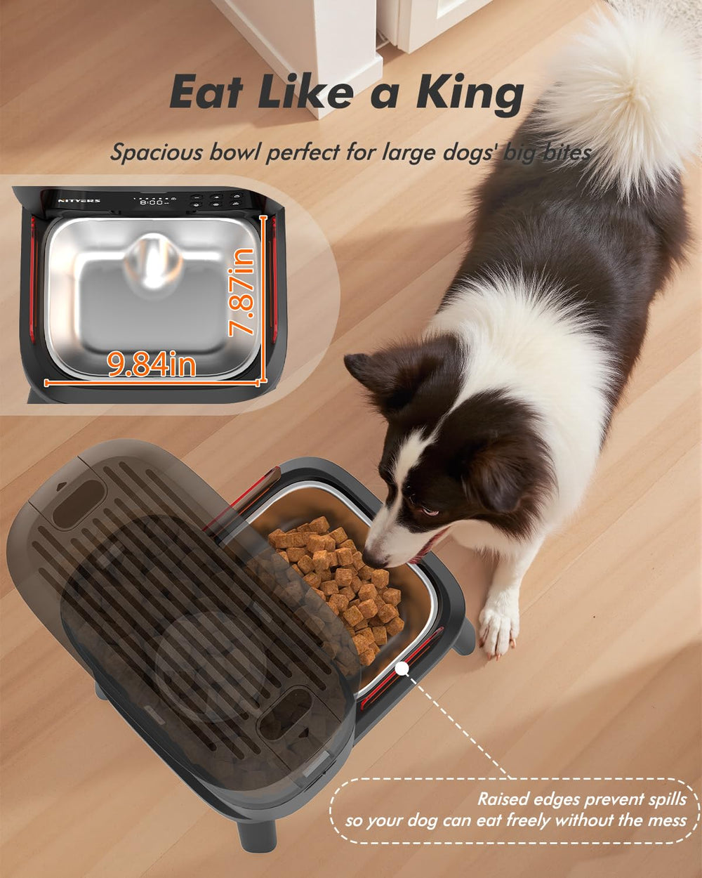 Nityers tazón acero inoxidable ancho para grandes croquetas y perros grandes
