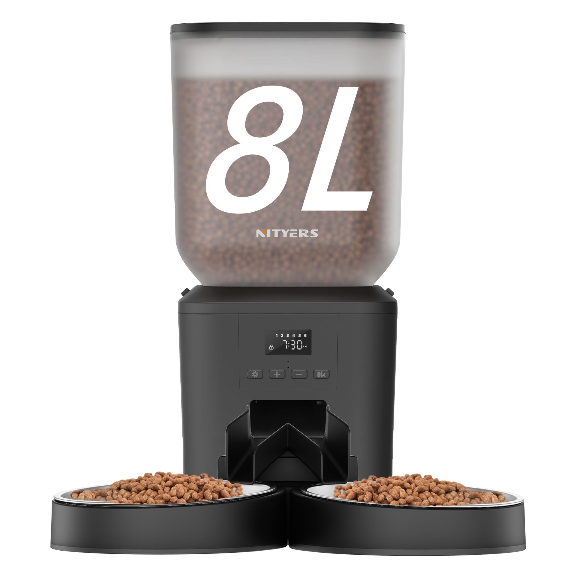 Nityers comedero automatico para 2 gatos 8L, ideal para ausencias largas.