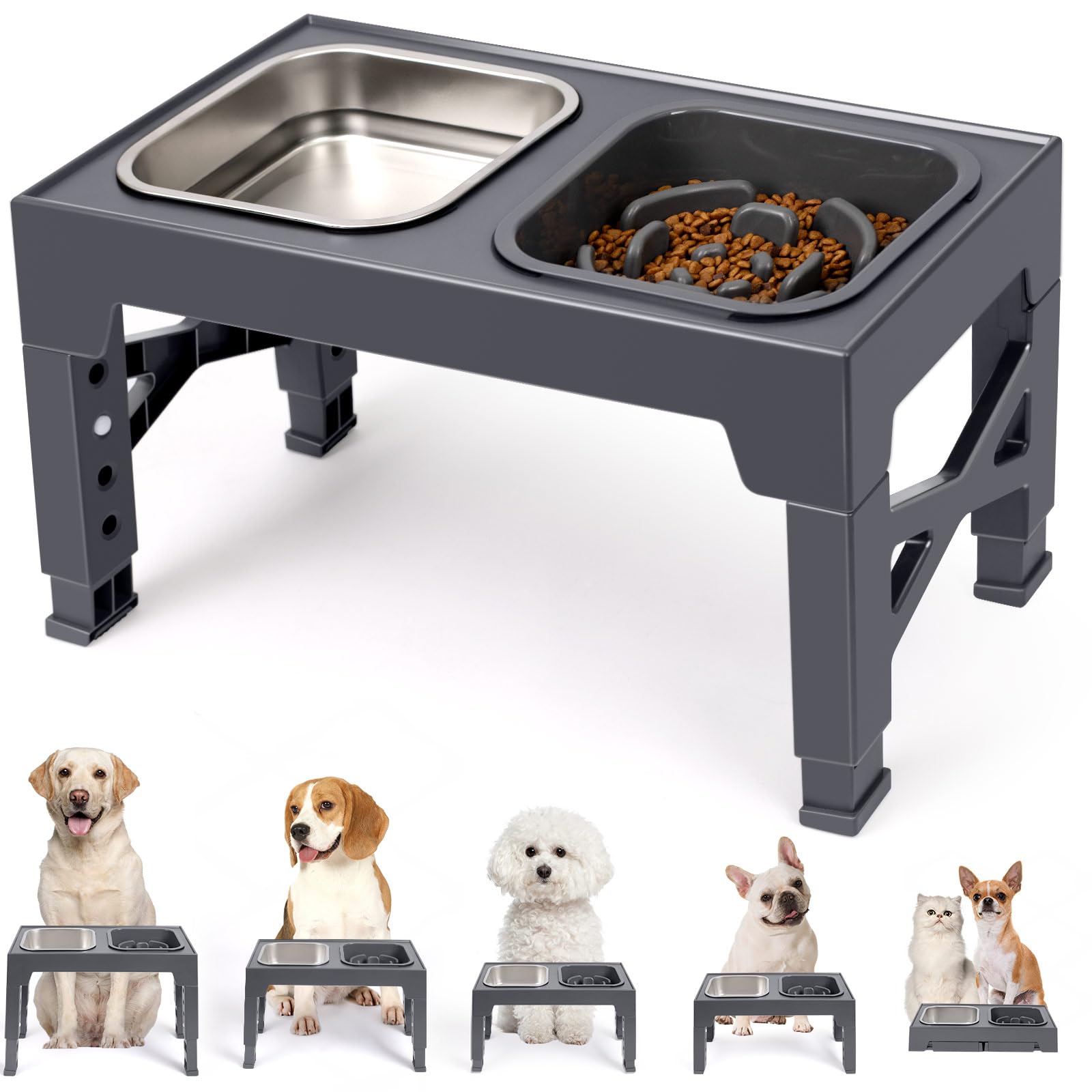 Niubya bebederos elevados con cinco alturas ajustables para perros de varios tamaños.