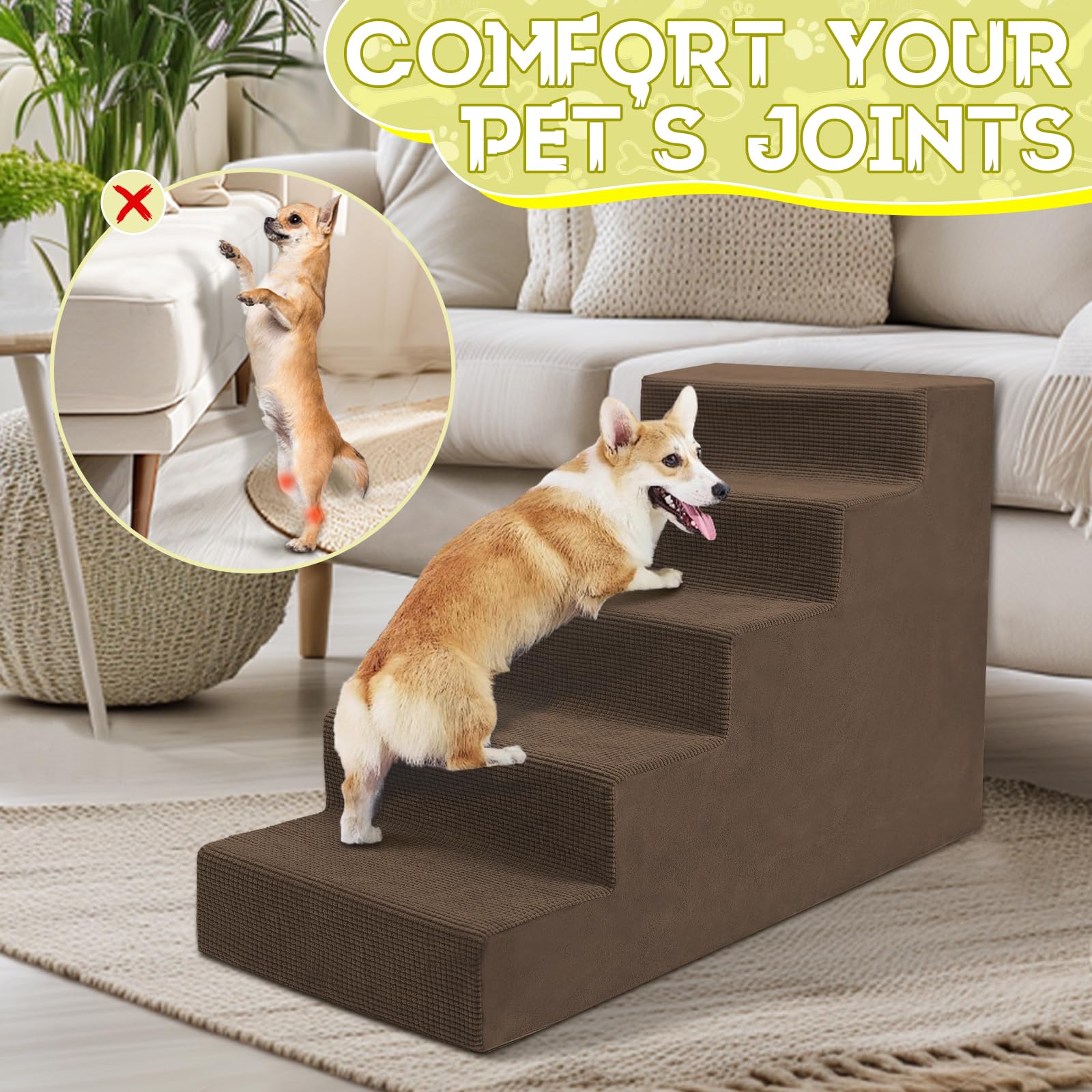Niubya escalera doblable cerca de la cama, se pliega para cama de cachorros.