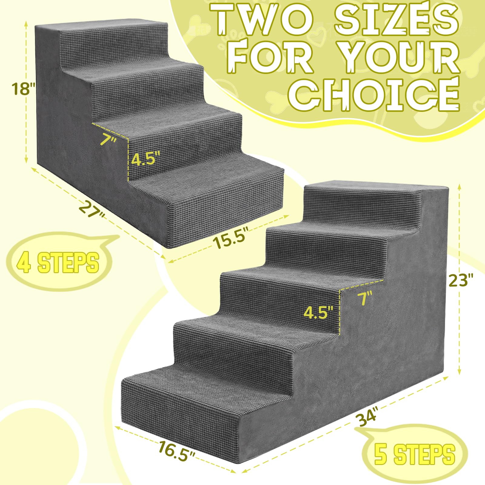 Niubya Escaleras para perros pequeños, vista lateral, estable para mascotas mayores.