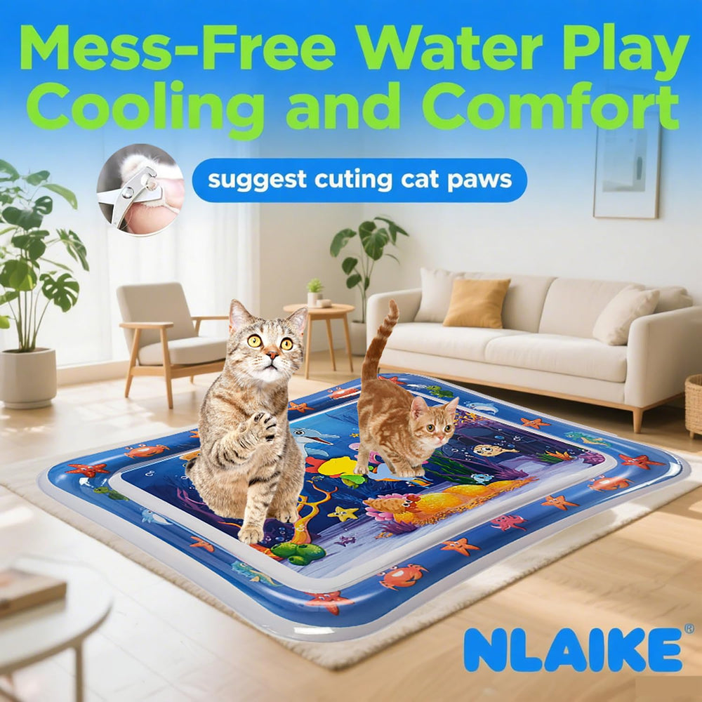 Gato explorando los juguetes flotantes de la alfombra NLAIKE