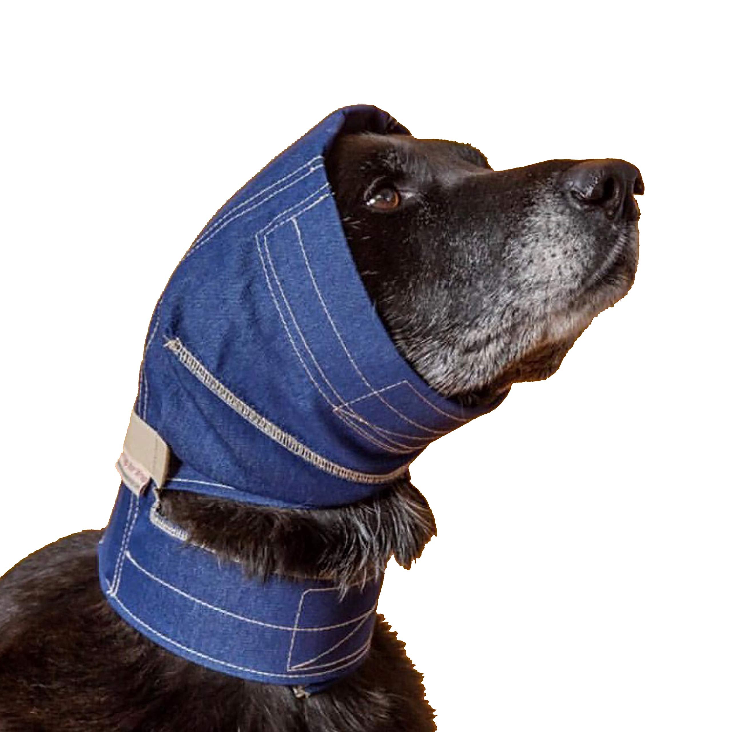 No Flap envoltura de orejas en denim, muestra estructura esquelética para ajuste seguro.