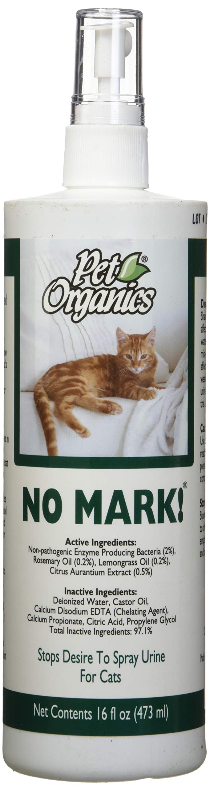 No Mark Cat Spray botella frontal para entrenamiento en casa.