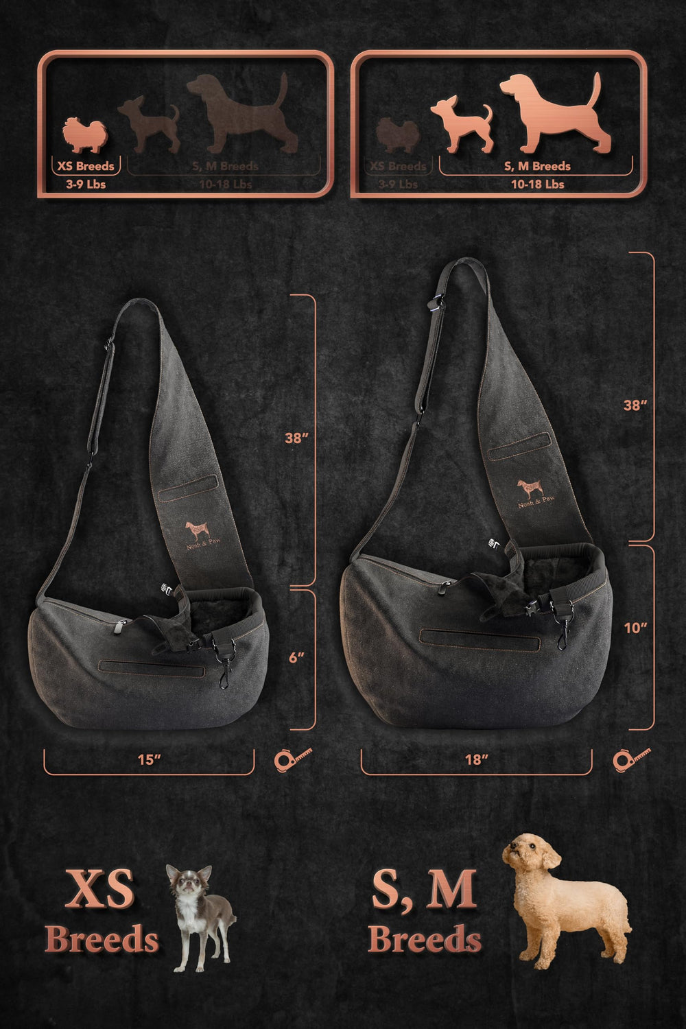 Portador para mascotas de 5 a 18 lb en Noah & Paw sling.