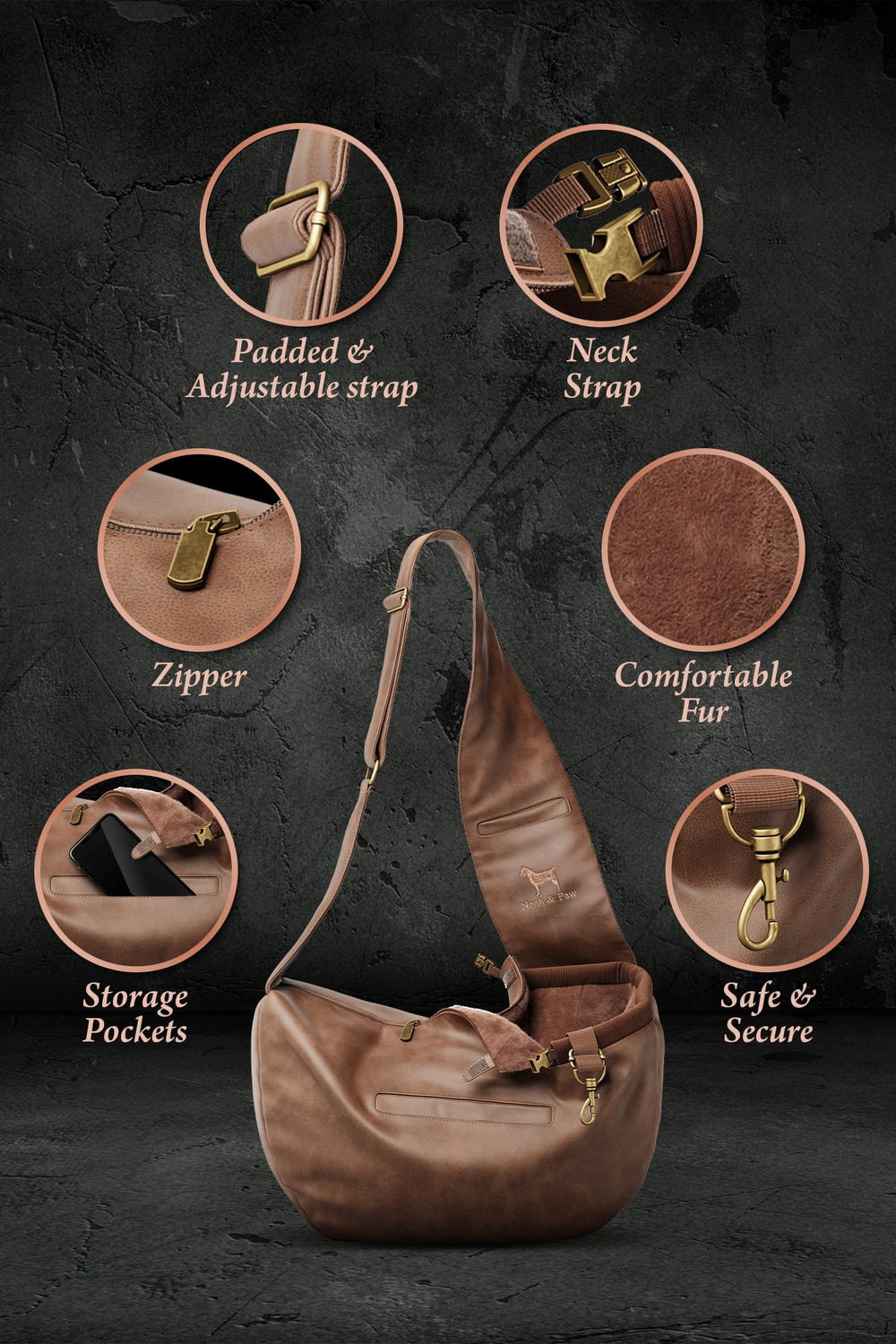 Noah & Paw: bolsillos magnéticos para llaves y golosinas durante salidas.