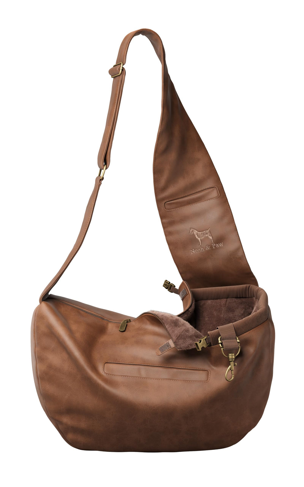 Noah & Paw sling carrier para perro pequeño, vista frontal, cómodo para paseos.