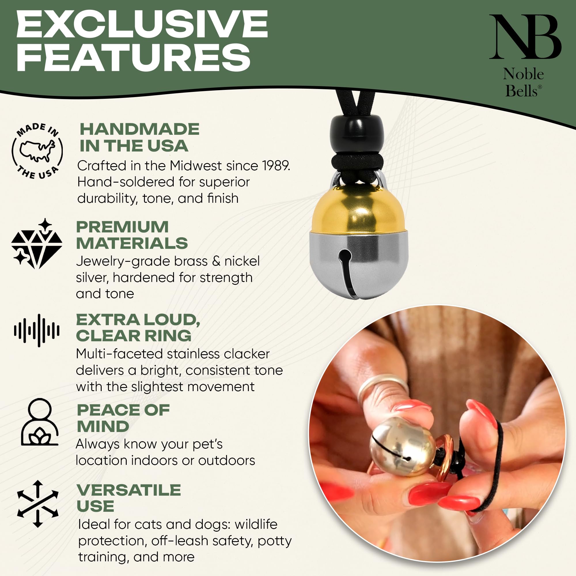 Noble Bells campanilla de collar con diseño multifacetado para mayor proyección