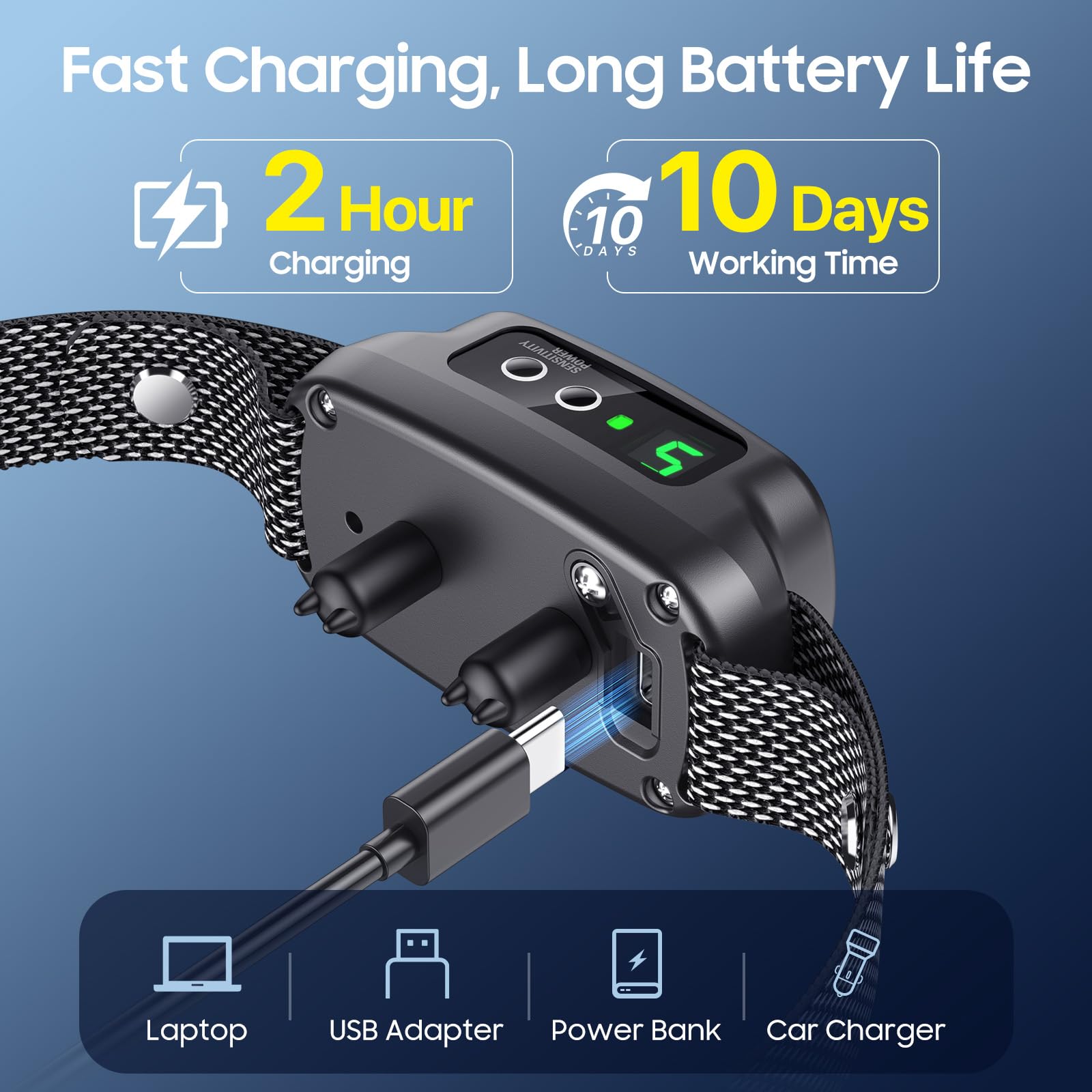 NOIDECE collar con carga rápida de 1–2 horas para menos interrupciones.