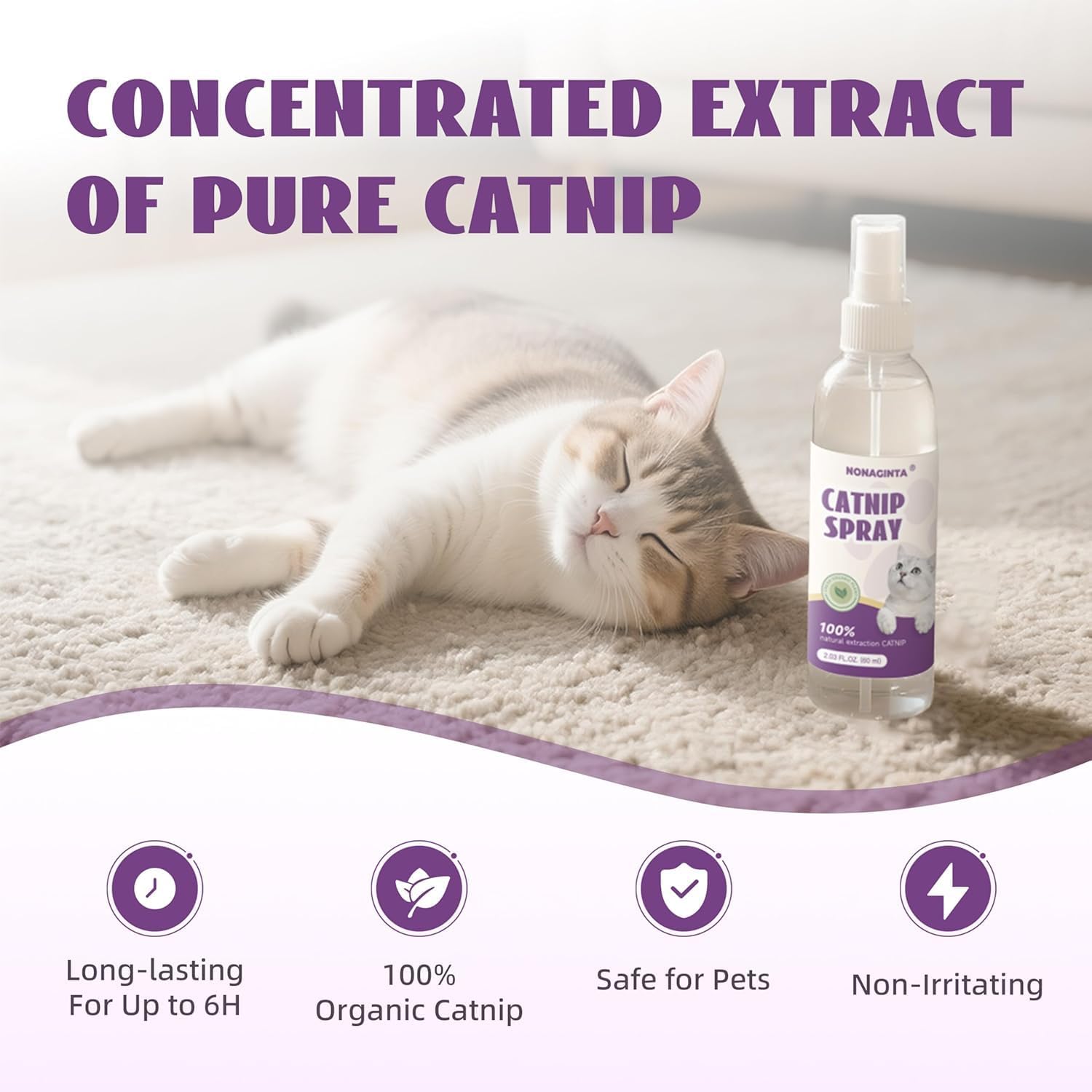 Nonaginta Neblina de Hierba Gatuna sobre juguete revitalizado para gatos curiosos.