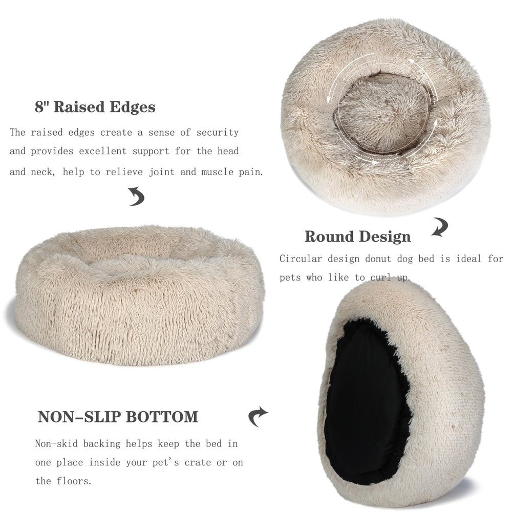 Nononfish Cama beige-suave diseño neutro para cualquier rincón del hogar.