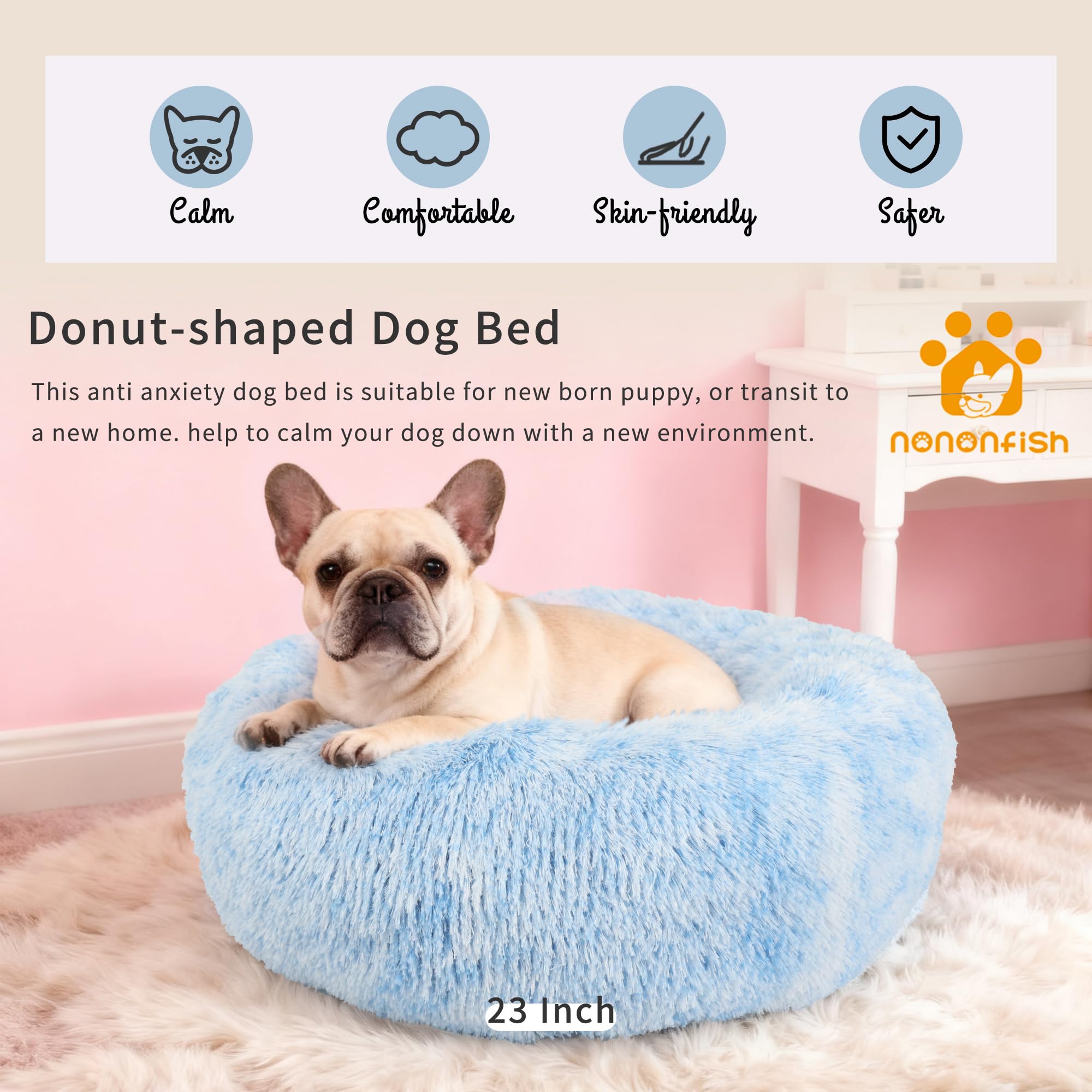 Nononfish Cama Donut lavable a máquina, fácil de limpiar y recuperar suavidad