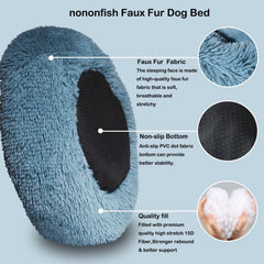 Nononfish cama-donut pelo-artificial para gatos, mullida y acogedora