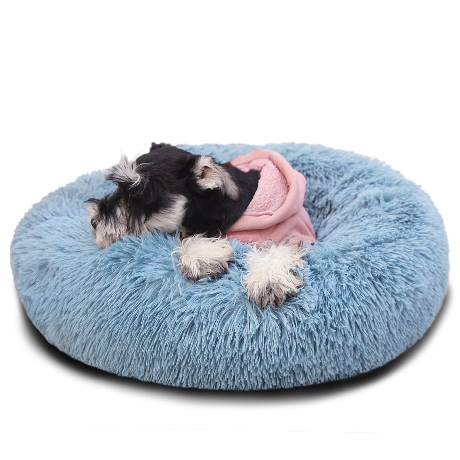Nononfish cama donut en tela suave, refugio cálido para perros pequeños.
