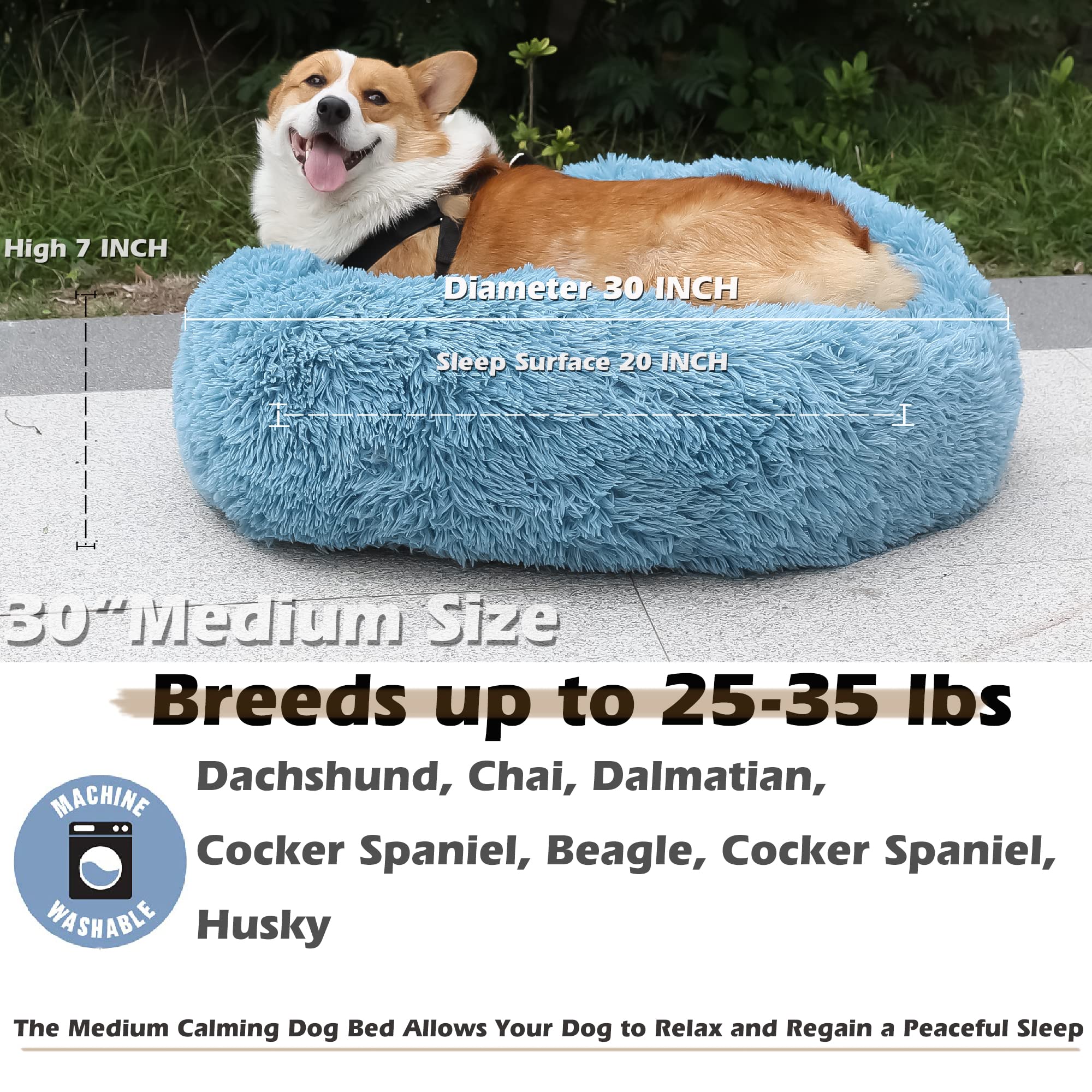 Nononfish cama donut calma, tejido peluche lavable, mantiene suavidad tras lavados.