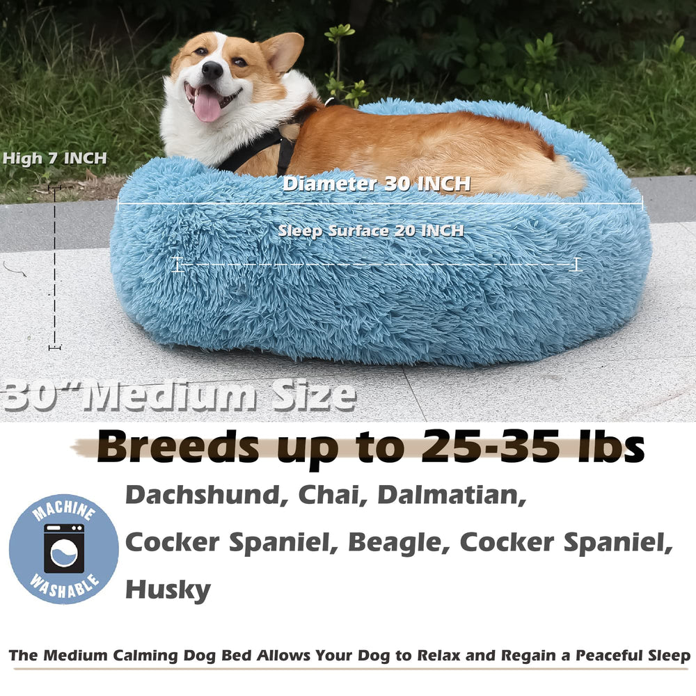Nononfish cama donut calma, tejido peluche lavable, mantiene suavidad tras lavados.