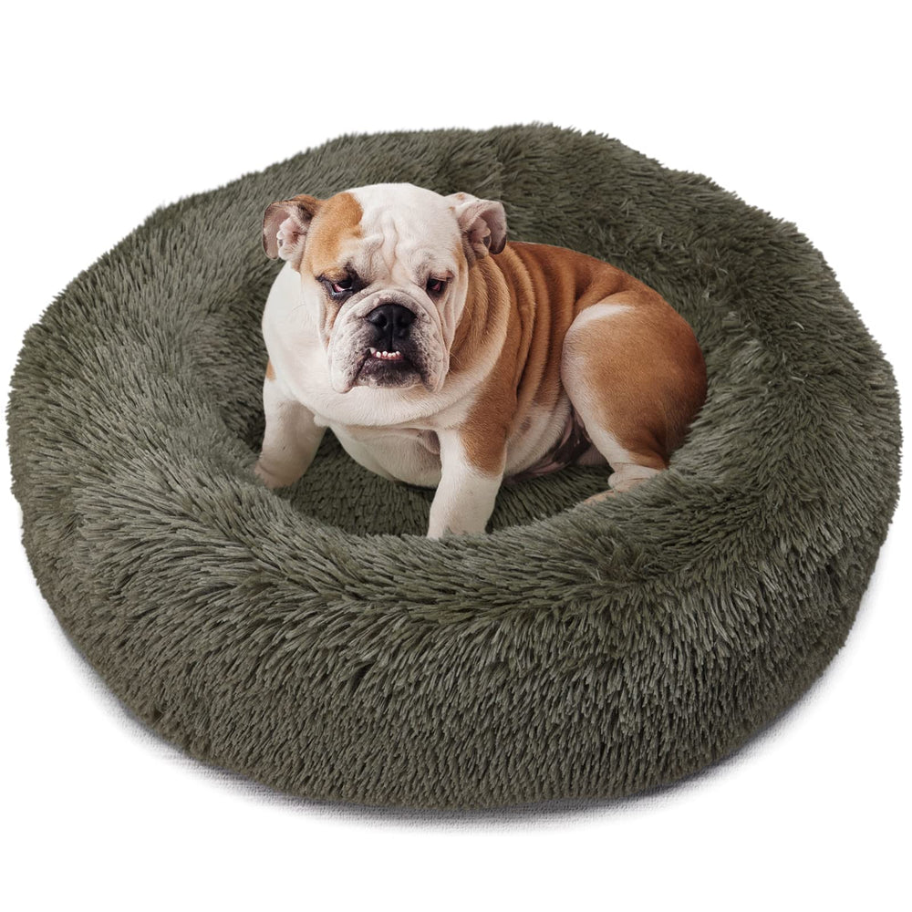 Cama para perros nononfish, forma anillo verde ejército, descanso cómodo y seguro.
