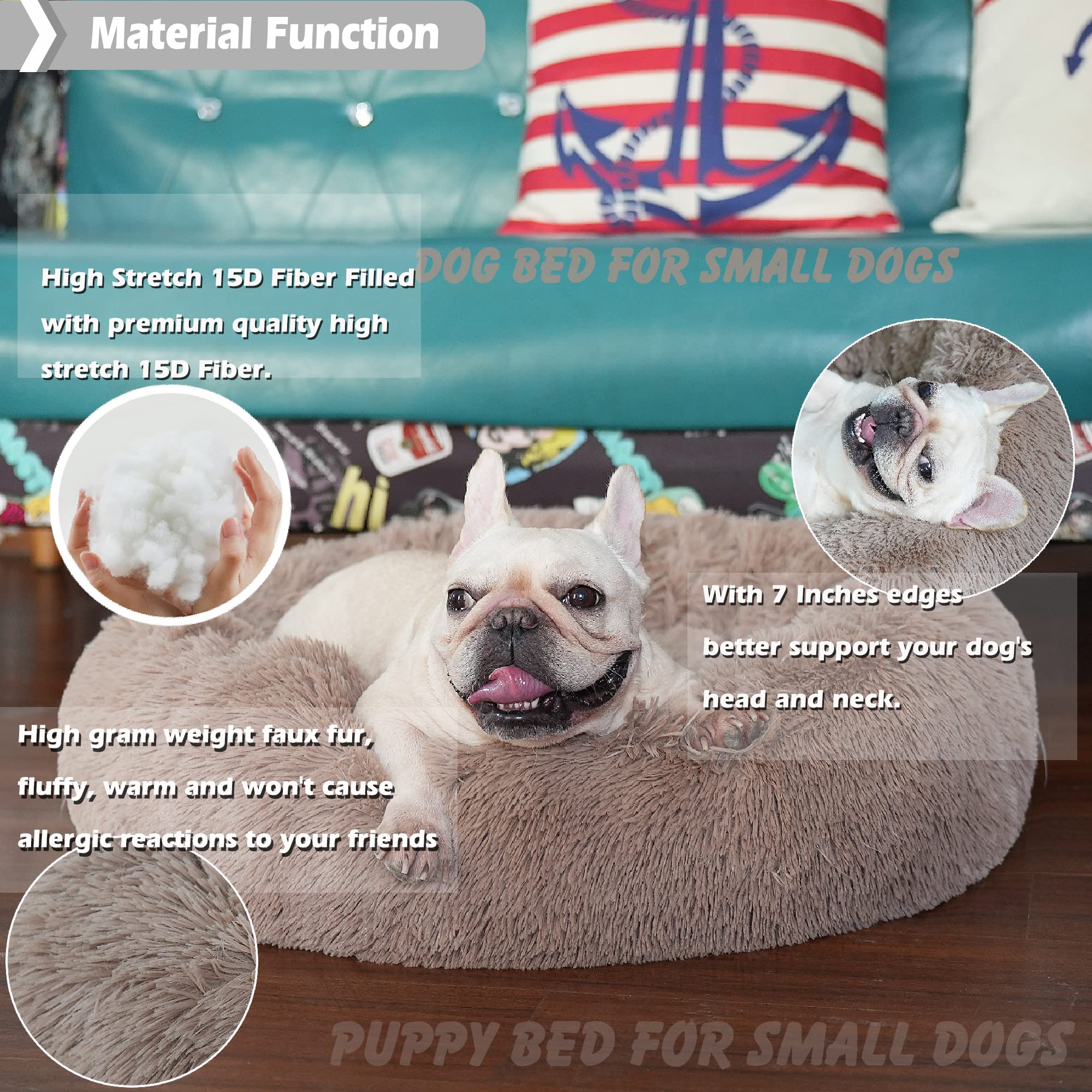 Nononfish cama redonda de peluche para perros, apoyo suave al dormir.