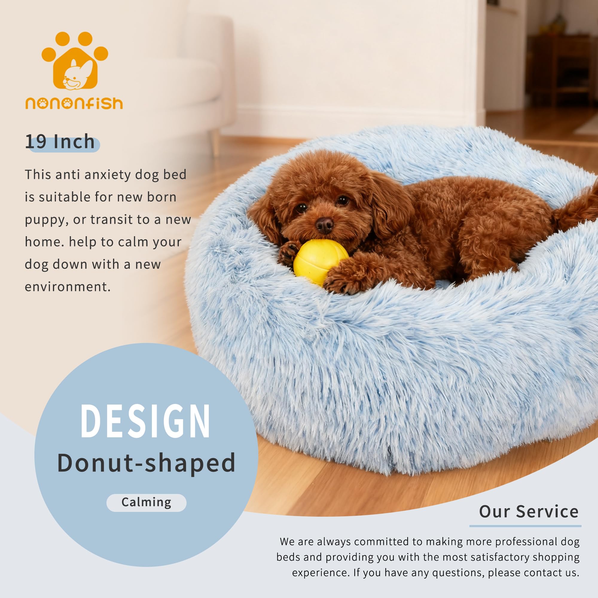 Cama en forma de rosca Nononfish, degradado azul, ideal para cachorros y gatos.