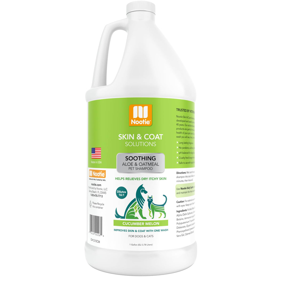 Nootie Champú Aloe y Avena, frente de la botella, cuidado suave para piel sensible.
