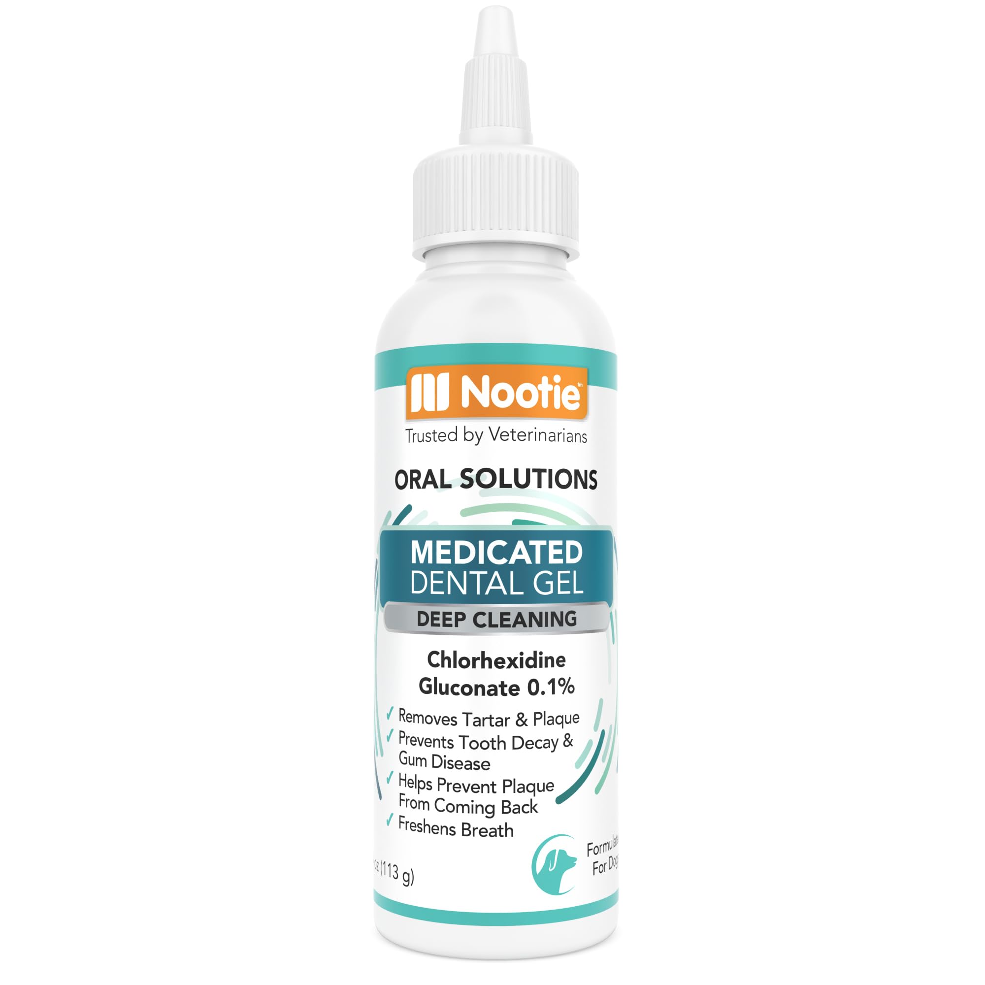 Nootie gel dental medicado para perros, ayuda a limpiar dientes y encías con acción antibacteriana suave.