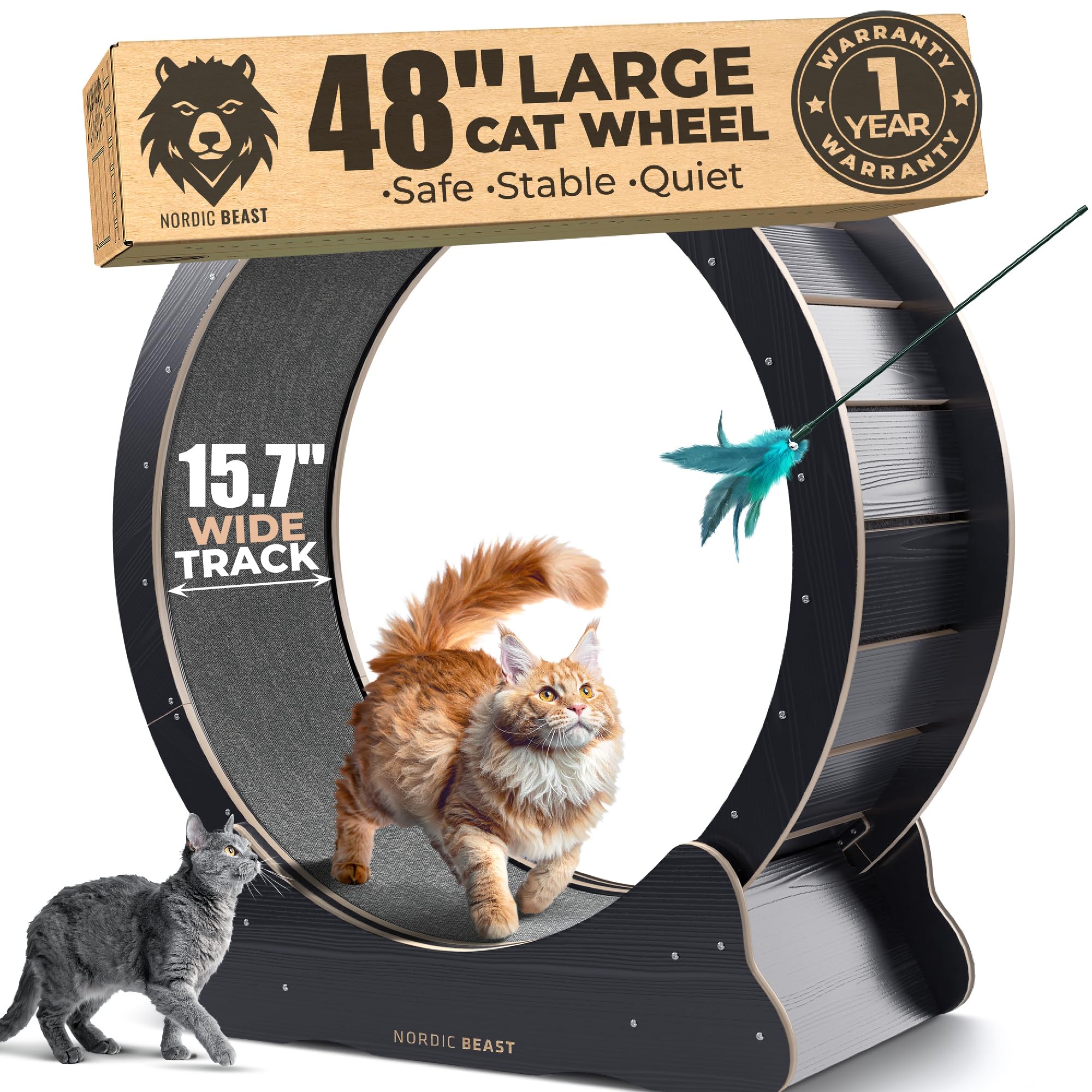 Rueda Nordic Beast XL de 48 pulgadas para gatos grandes, movimiento cómodo.