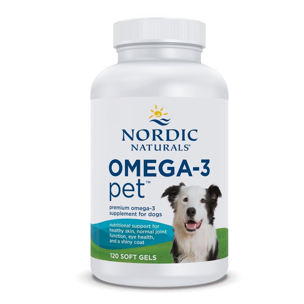 Nordic Naturals Omega-3 Pet, botella sin sabor, cápsulas blandas para perros, con EPA y DHA.