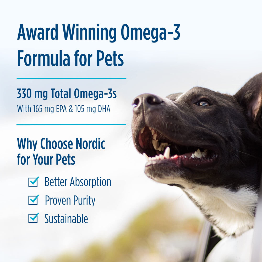 Vial de Nordic Naturals Omega-3 Pet dentro de la caja para uso diario.