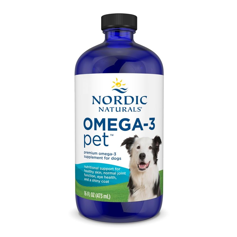 Nordic Naturals Omega-3 Pet, botella en primer plano para cuidado general del perro.
