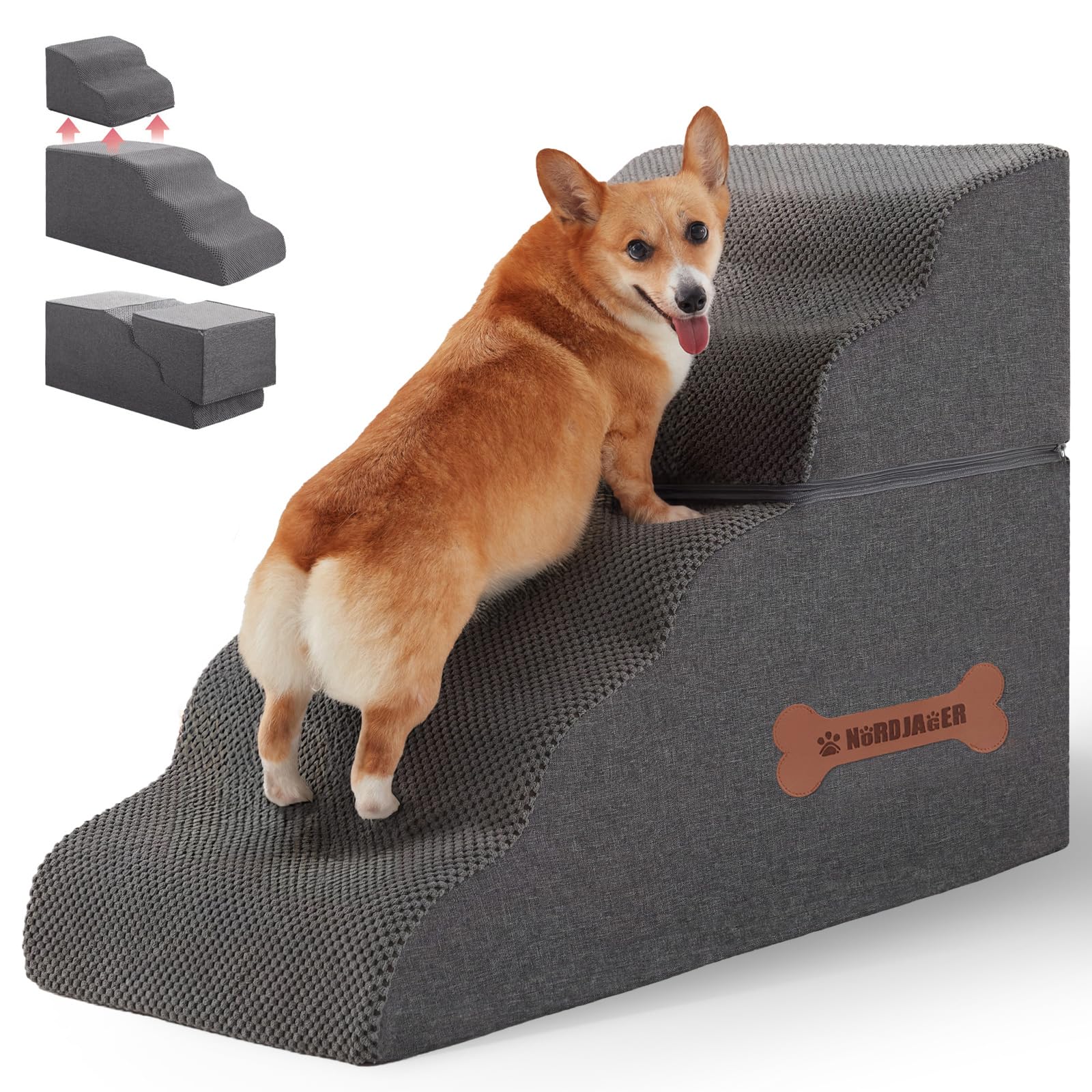 Nordjager escaleras para mascotas de 5 peldaños, ideales para camas altas.
