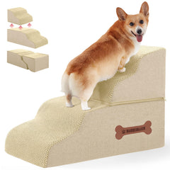 Nordjager escaleras para perros, vista general del producto en cama alta.