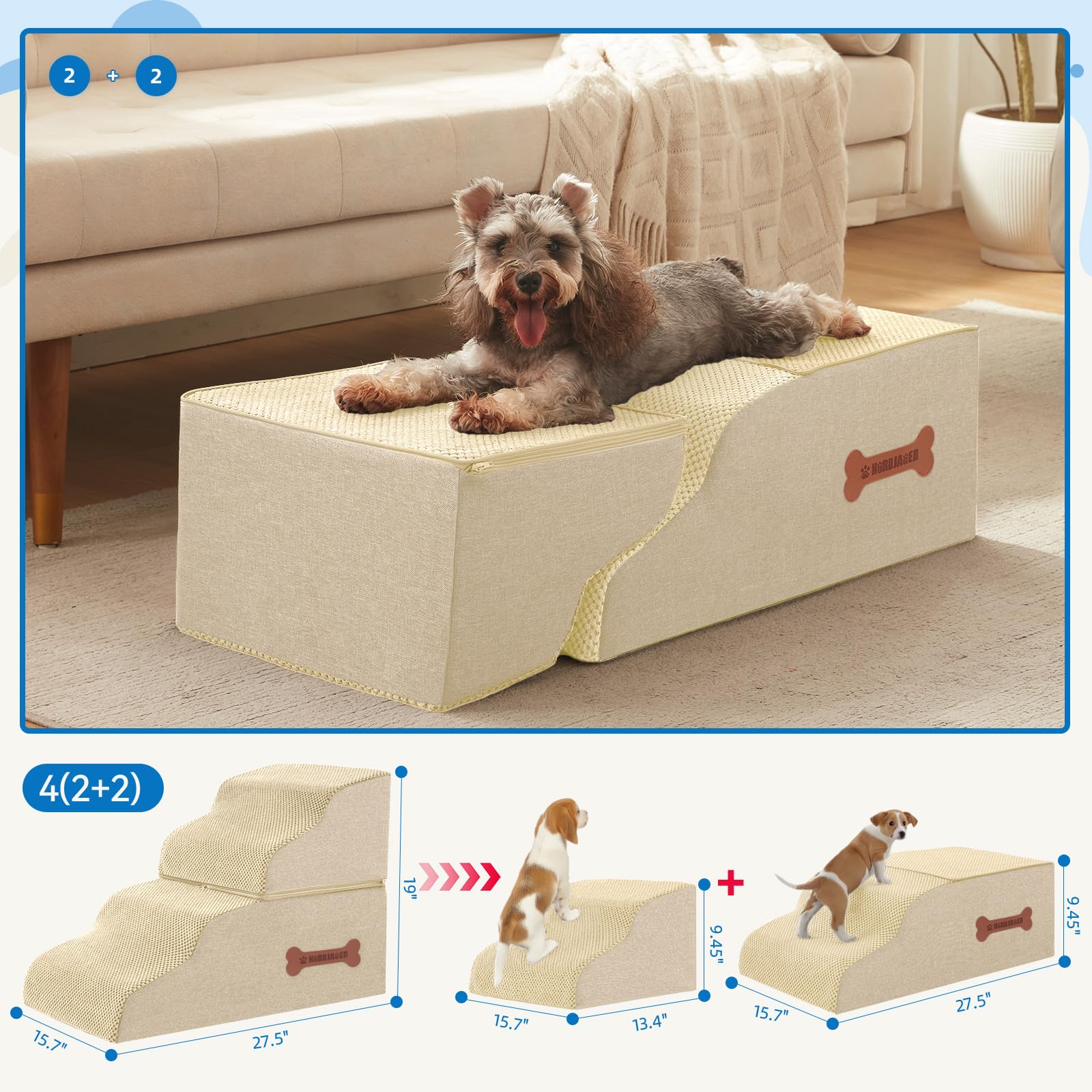 Nordjager escaleras para perros con espuma de memoria para soporte suave.