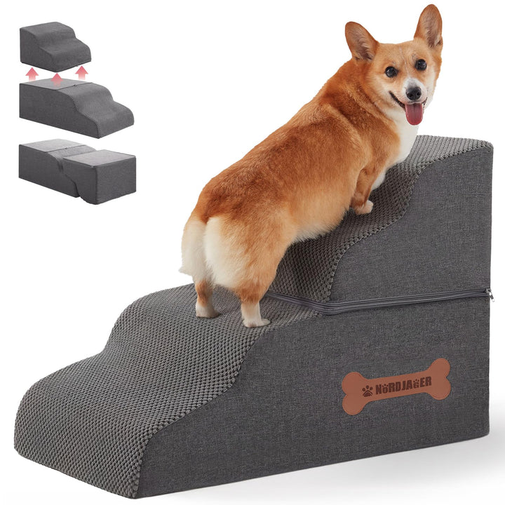 Nordjager escaleras de 4 pasos para perros: suben a la cama con soporte estable.