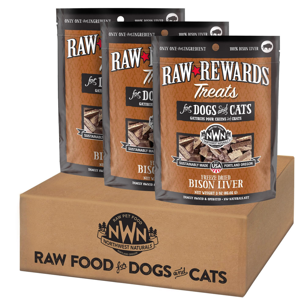 Northwest Naturals: trocitos de hígado de bison para perros y gatos, fáciles de comer.