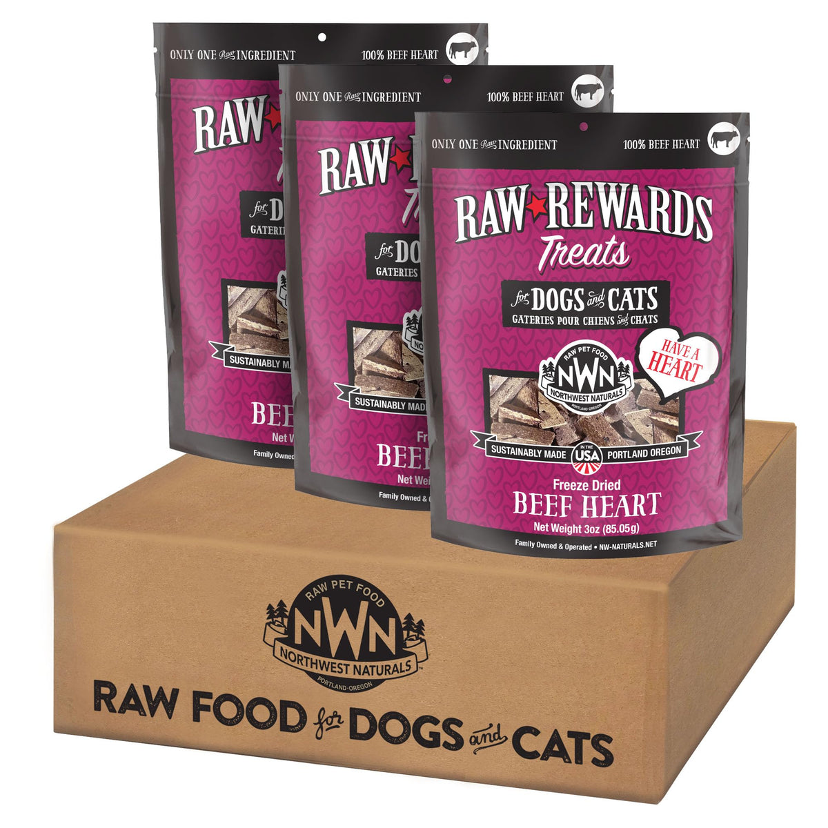 Northwest Naturals Corazón de res liofilizado, bocaditos para perros y gatos.