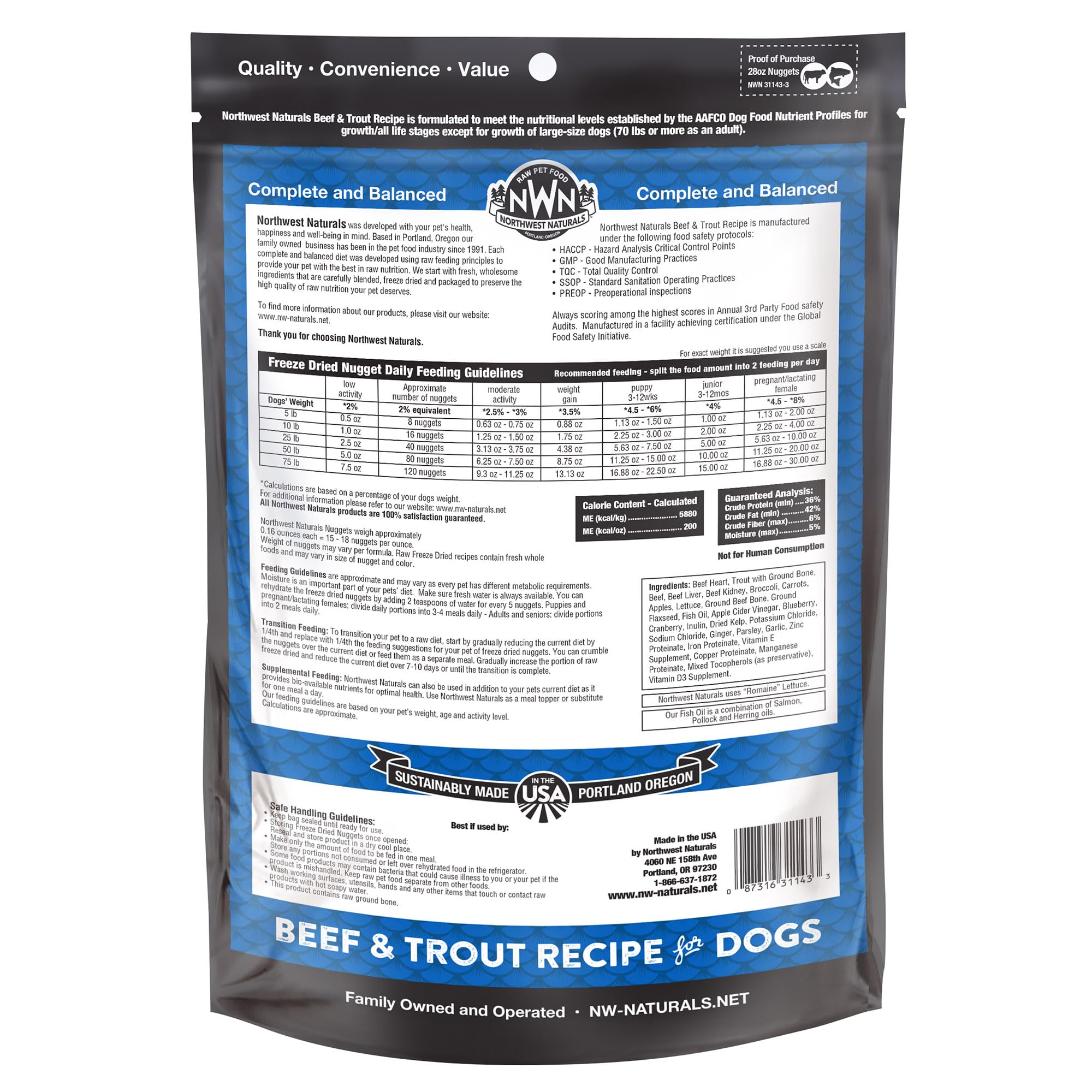 Northwest Naturals hecho en Estados Unidos, control de calidad y seguridad alimentaria.