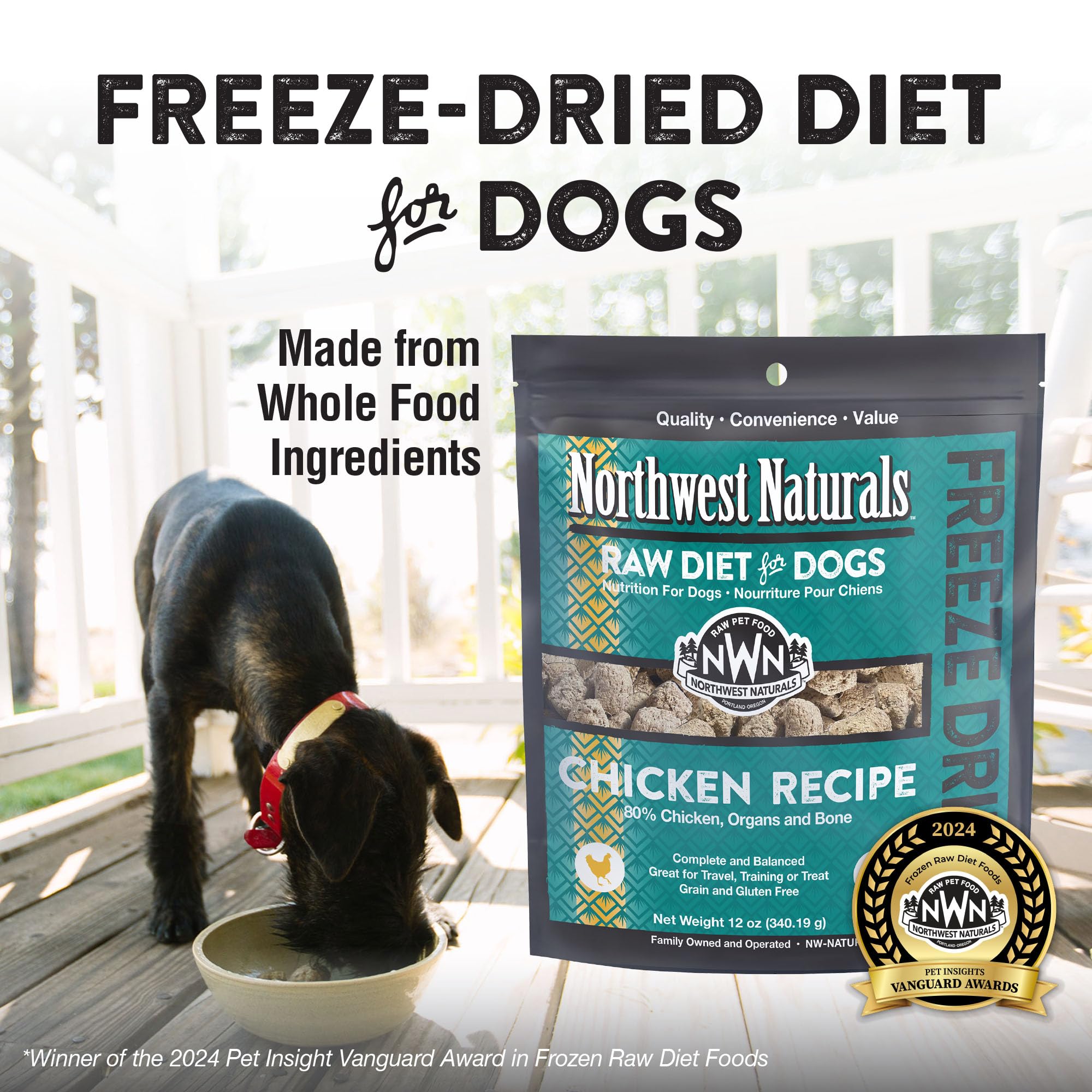 Northwest Naturals bocado corto de pollo liofilizado, ideal para perros de todas las tallas.