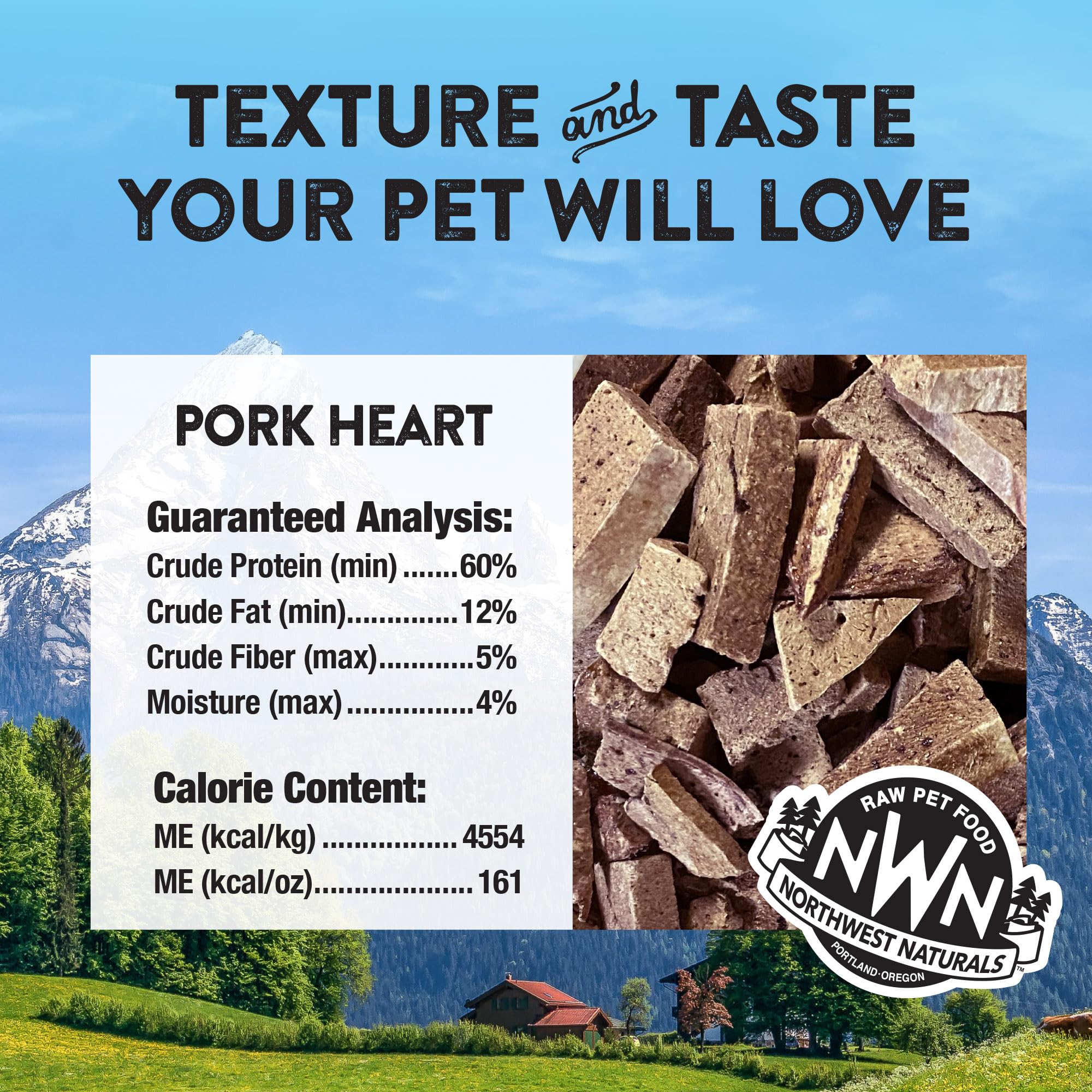 Northwest Naturals trozos de corazon de cerdo, faciles de masticar para todas las edades.