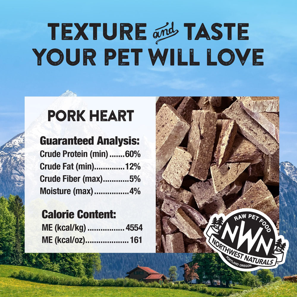 Northwest Naturals trozos de corazon de cerdo, faciles de masticar para todas las edades.