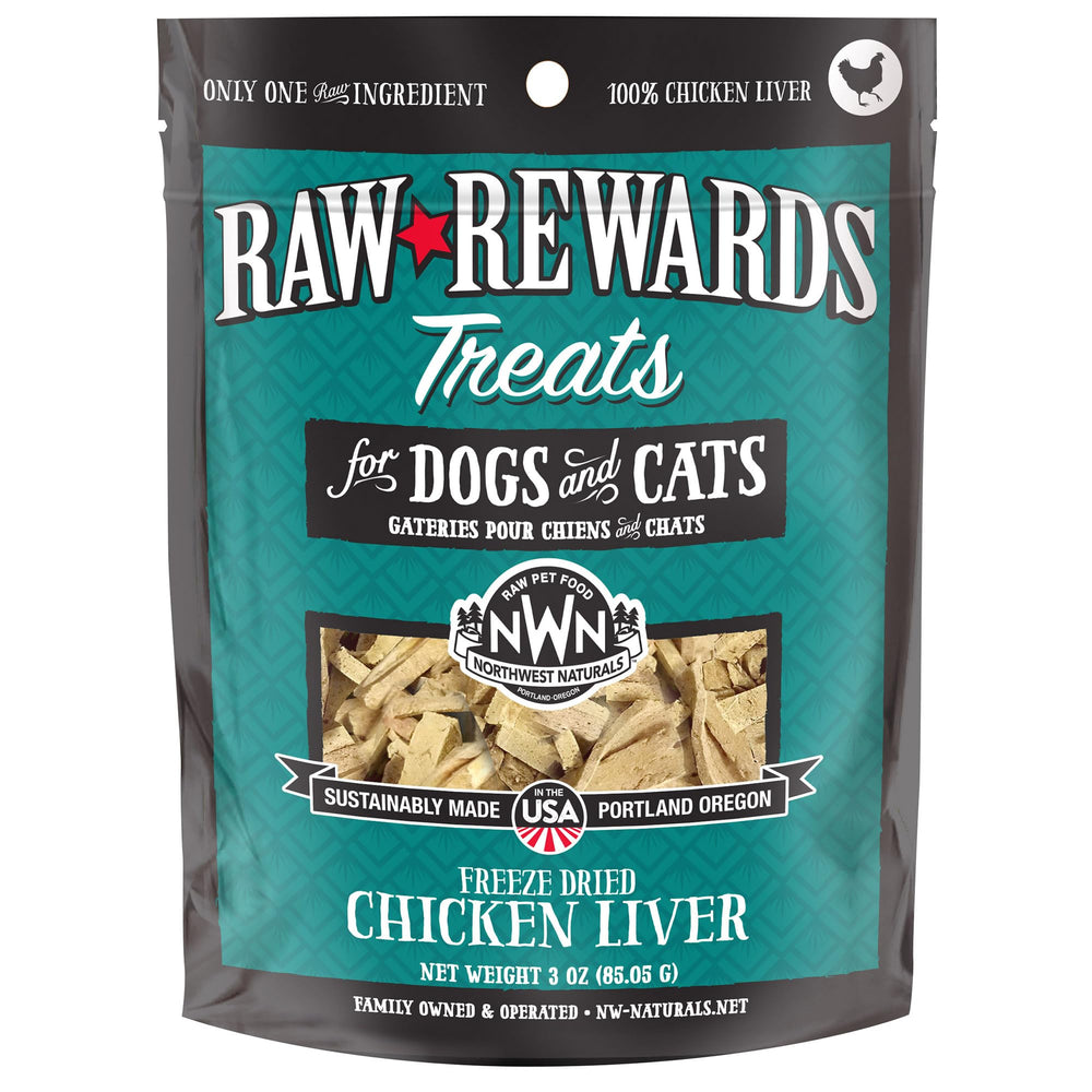 Northwest Naturals Premios de hígado de pollo liofilizado, tamaño mini, para perros y gatos.