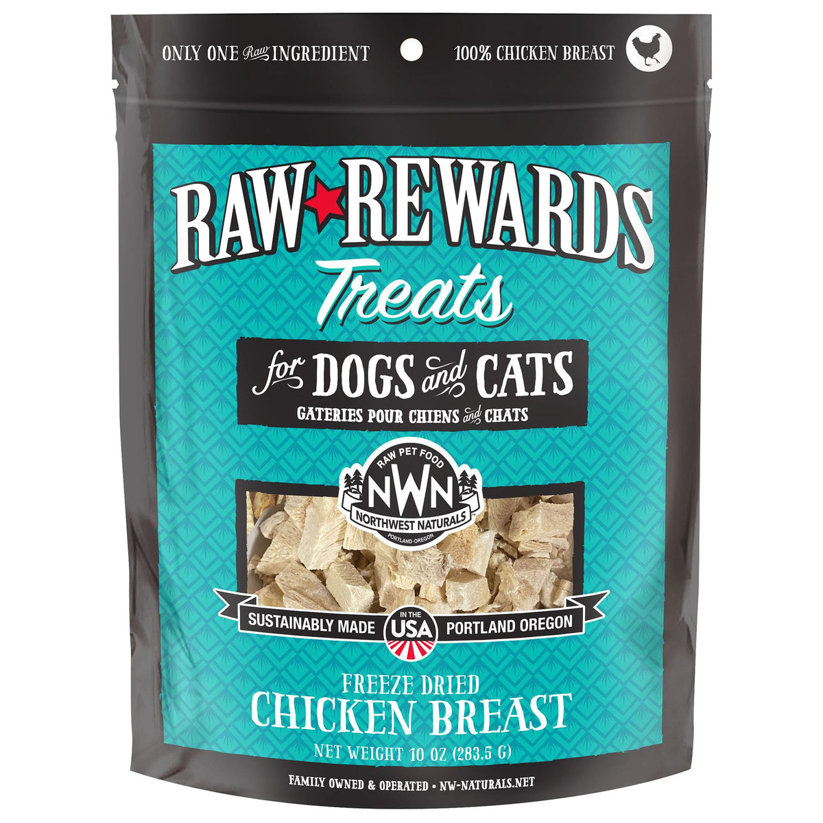 Northwest Naturals Premios de pollo deshidratado en trozos, fáciles de morder para perros y gatos.
